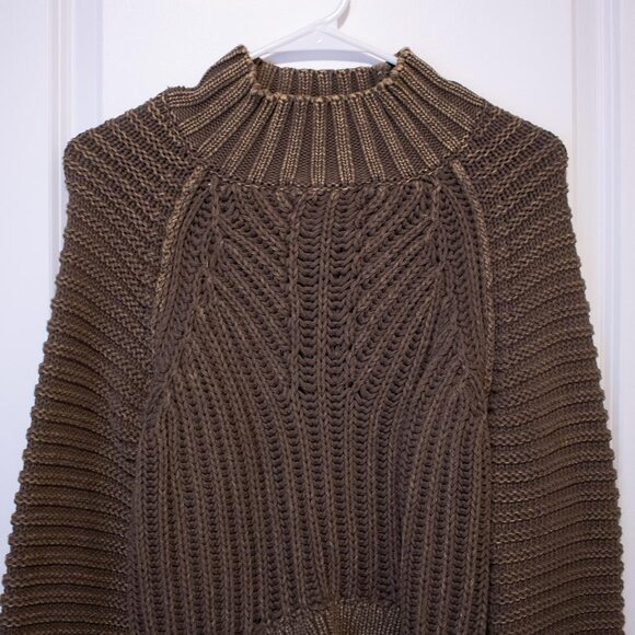 S Distressed Boho Mystree Anthropologie Boho Sweater Green Poof Chunky Mockneck - Picture 2 of 7